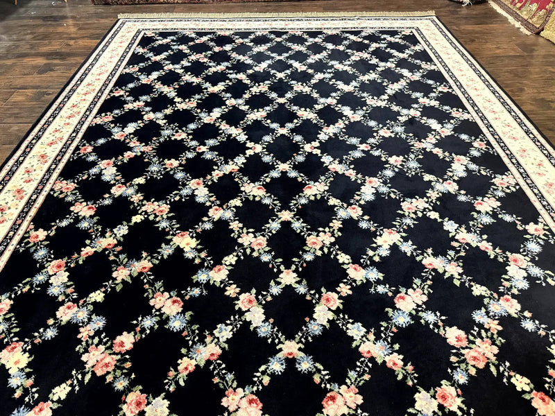Karastan Rug 8.8 x 12, Garden of Eden #509/1270, Ebony Trellis, Vintage Discontinued Wool Pile Karastan Carpet by Jewel Rugs
