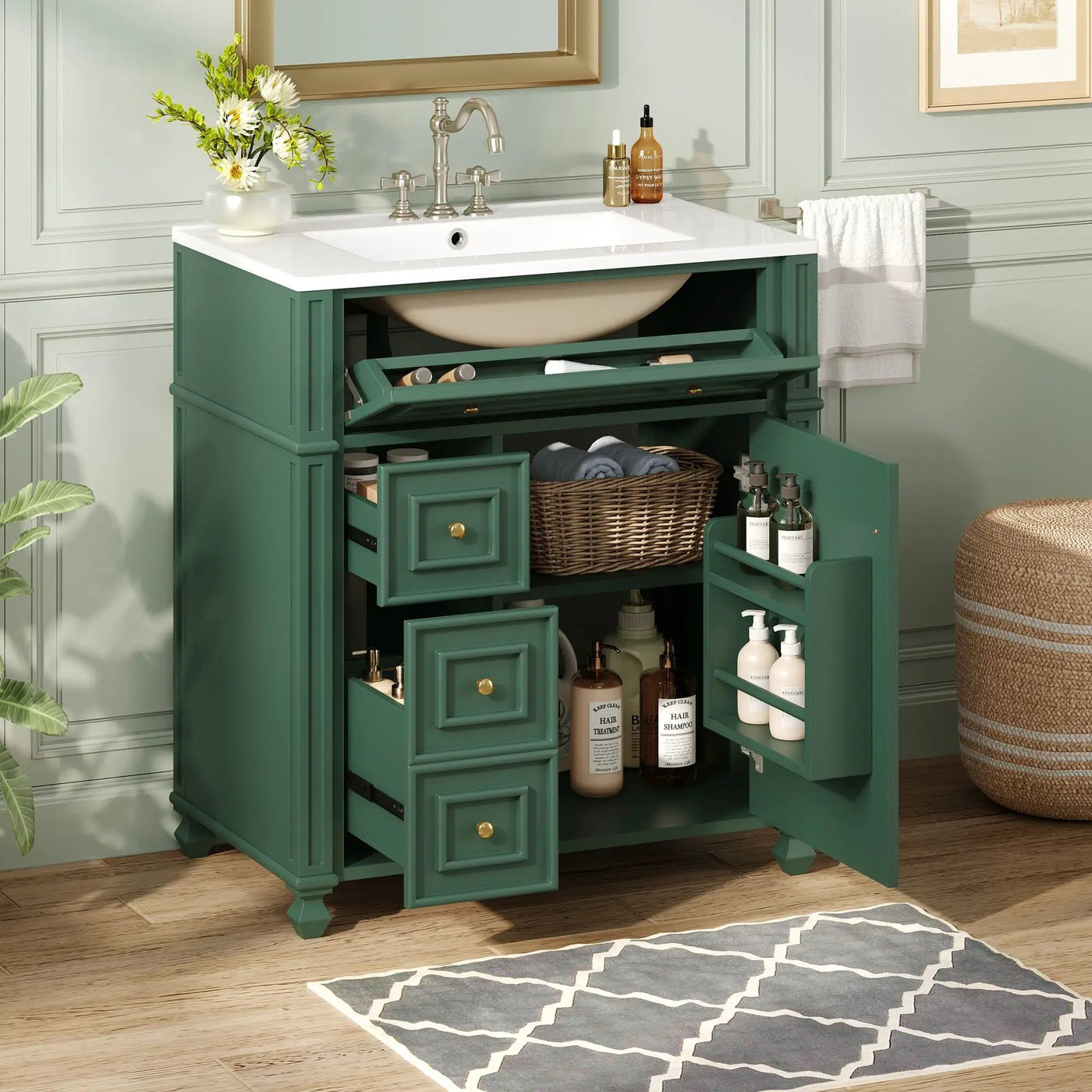 Bathroom Vanity Cabinet With Sink, Soft Close Doors With Door Organizer by HouseOfZazla