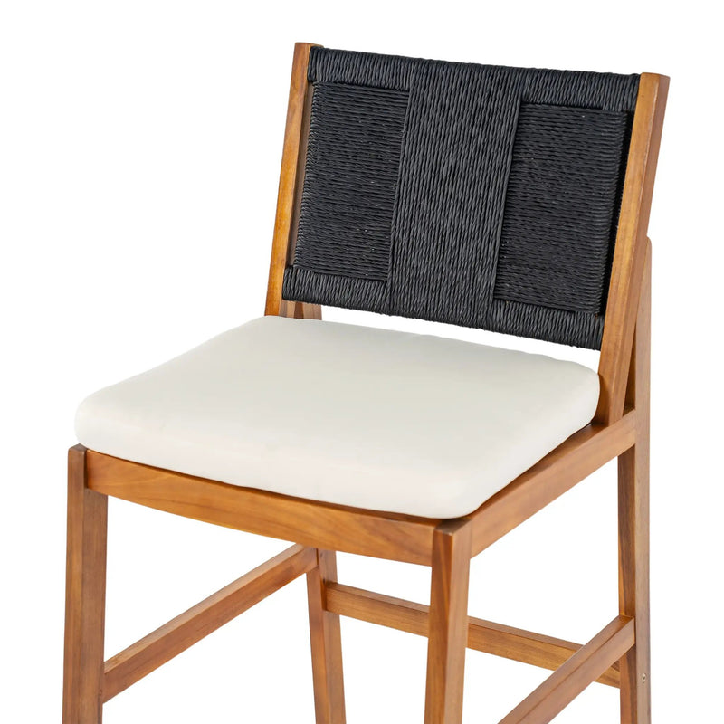 4 Pieces Arly Black Outdoor Bar Stool Solid Acacia Wood and Woven Wicker by HouseOfZazla