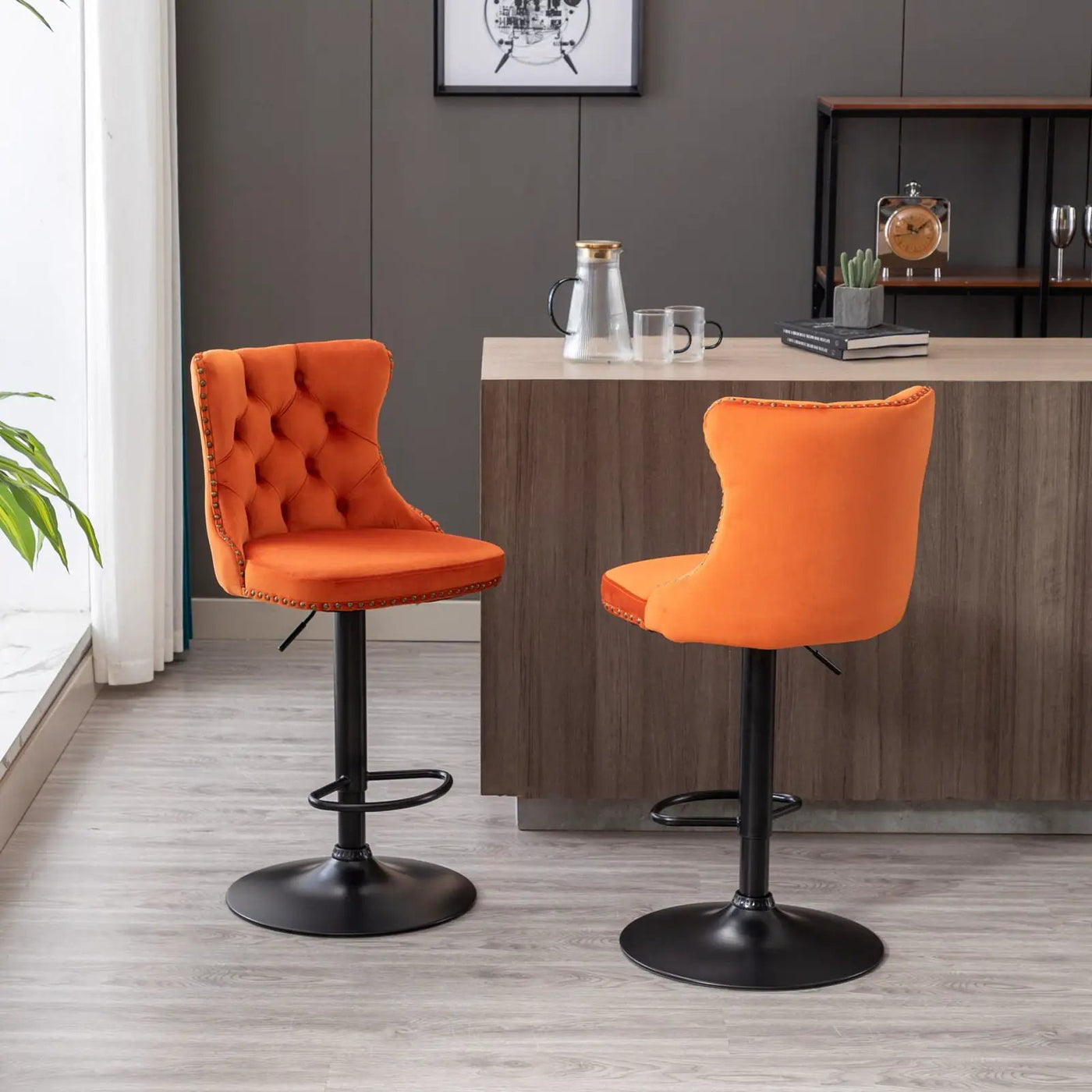 Swivel Barstools Adjusatble Seat Height, Modern Upholstered Bar Stools With Backs Comfortable Tufted For Home Pub And Kitchen Island (Set of 2) by Unique Piece Furniture