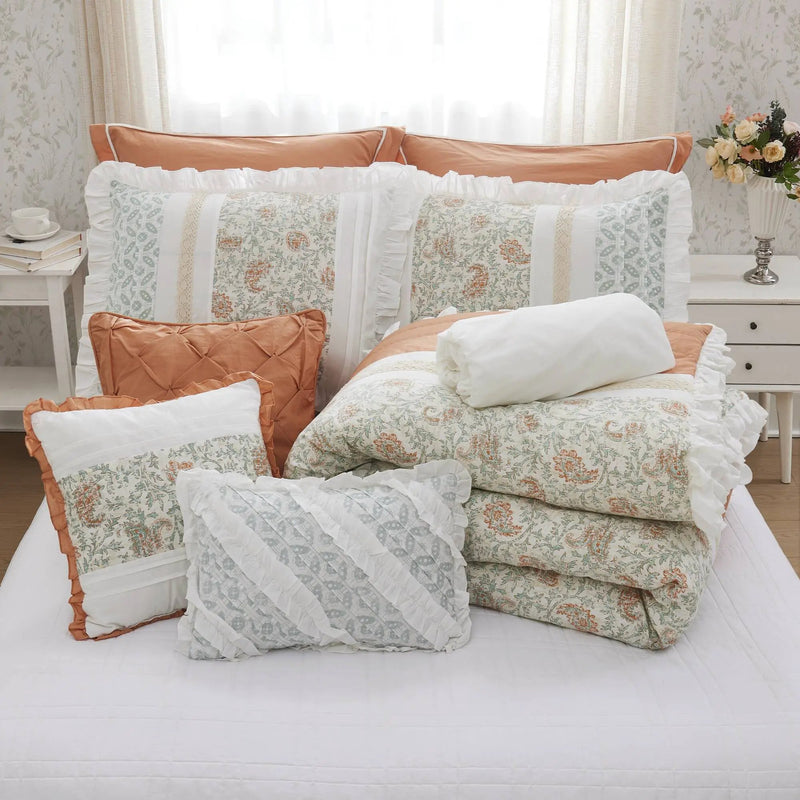 9 Piece Cotton Percale Comforter Set Coral Queen by HouseOfZazla