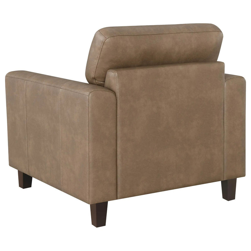 Scotland Faux Leather Upholstered Track Arm Chair Brown by Unique Piece Furniture