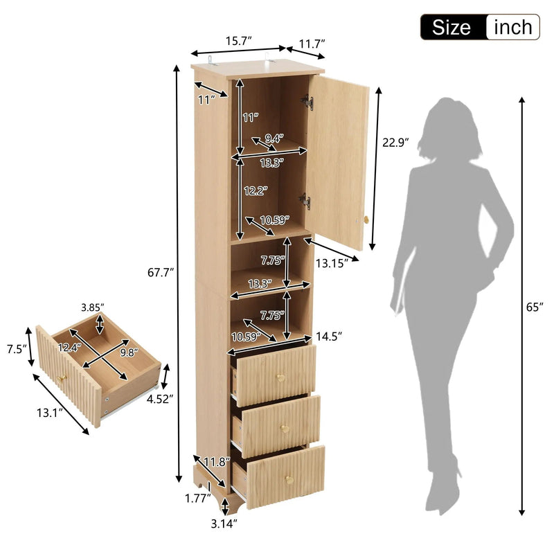 Tall Bathroom Cabinet With 1 Door, 3 Drawers, Open Storage - Wood by Unique Piece Furniture