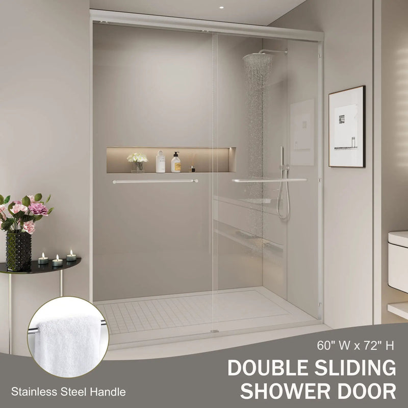 Double Sliding Shower Door, Semi-Frameless Bypass Bathroom Sliding Door With 1/4" (6 Mm) Tempered Glass For Walk-In Shower by HouseOfZazla