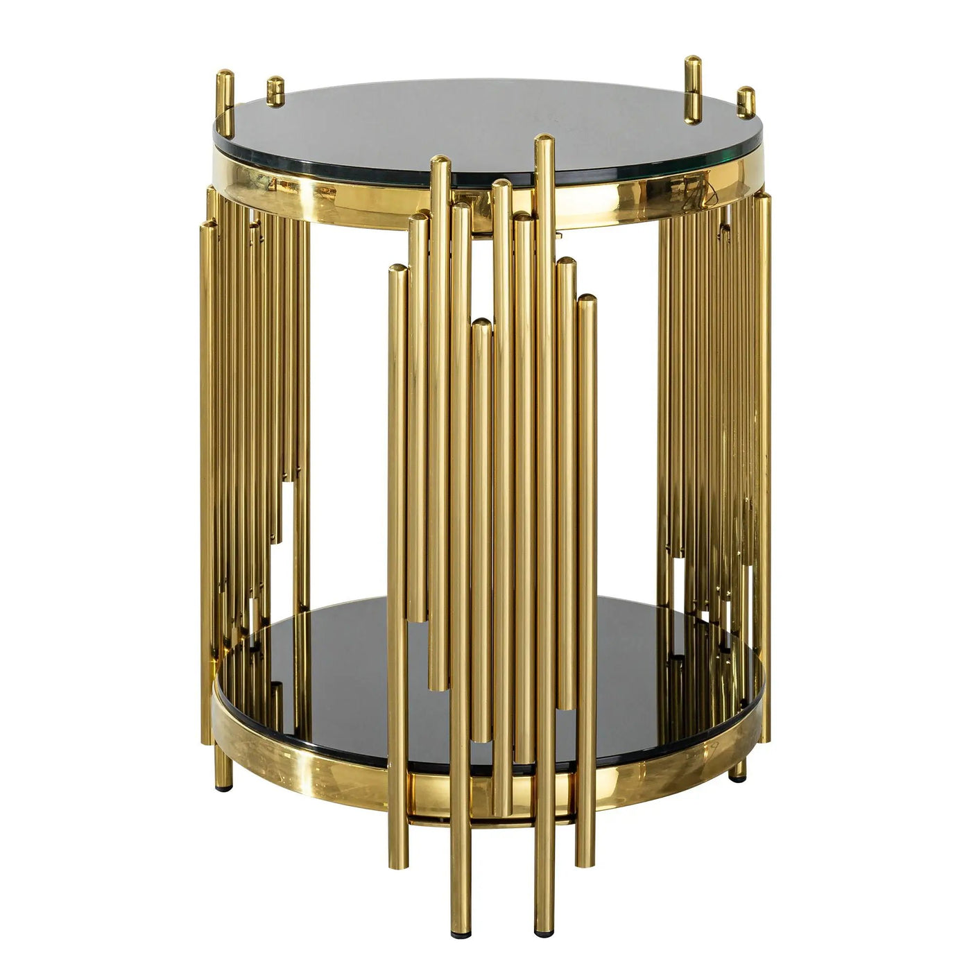Elegant Round Table With Double Layer Tempered Glass Top And Stainless Steel Frame For Living Room by Unique Piece Furniture