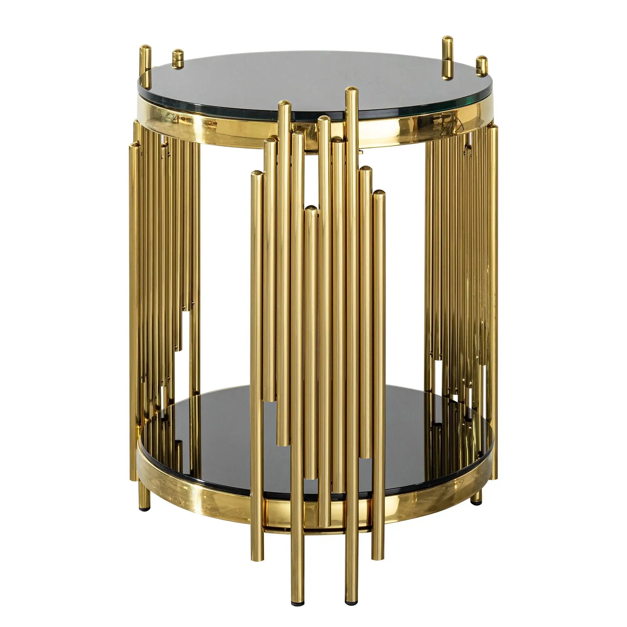 Elegant Round Table With Double Layer Tempered Glass Top And Stainless Steel Frame For Living Room by Unique Piece Furniture