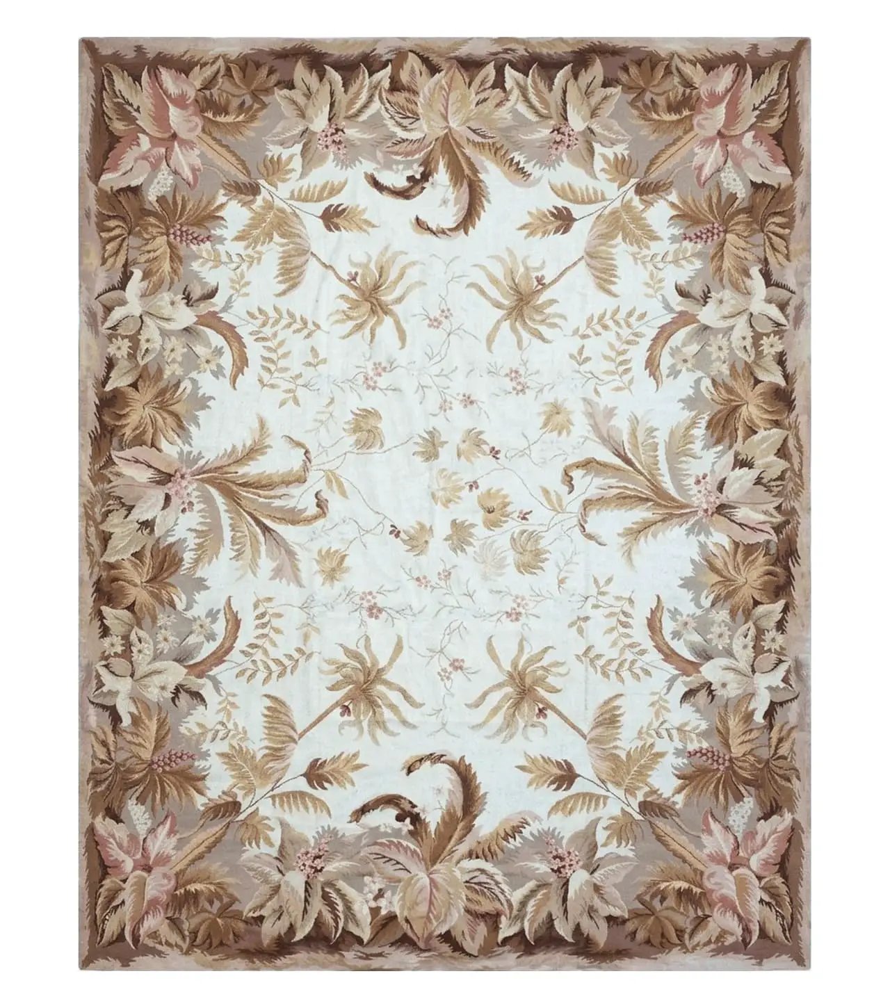 7' 7" x 9' 8" Needlepoint Rug Floral Beige Flat Weave Carpet 8x10 Handmade New Area Rug by Jewel Rugs
