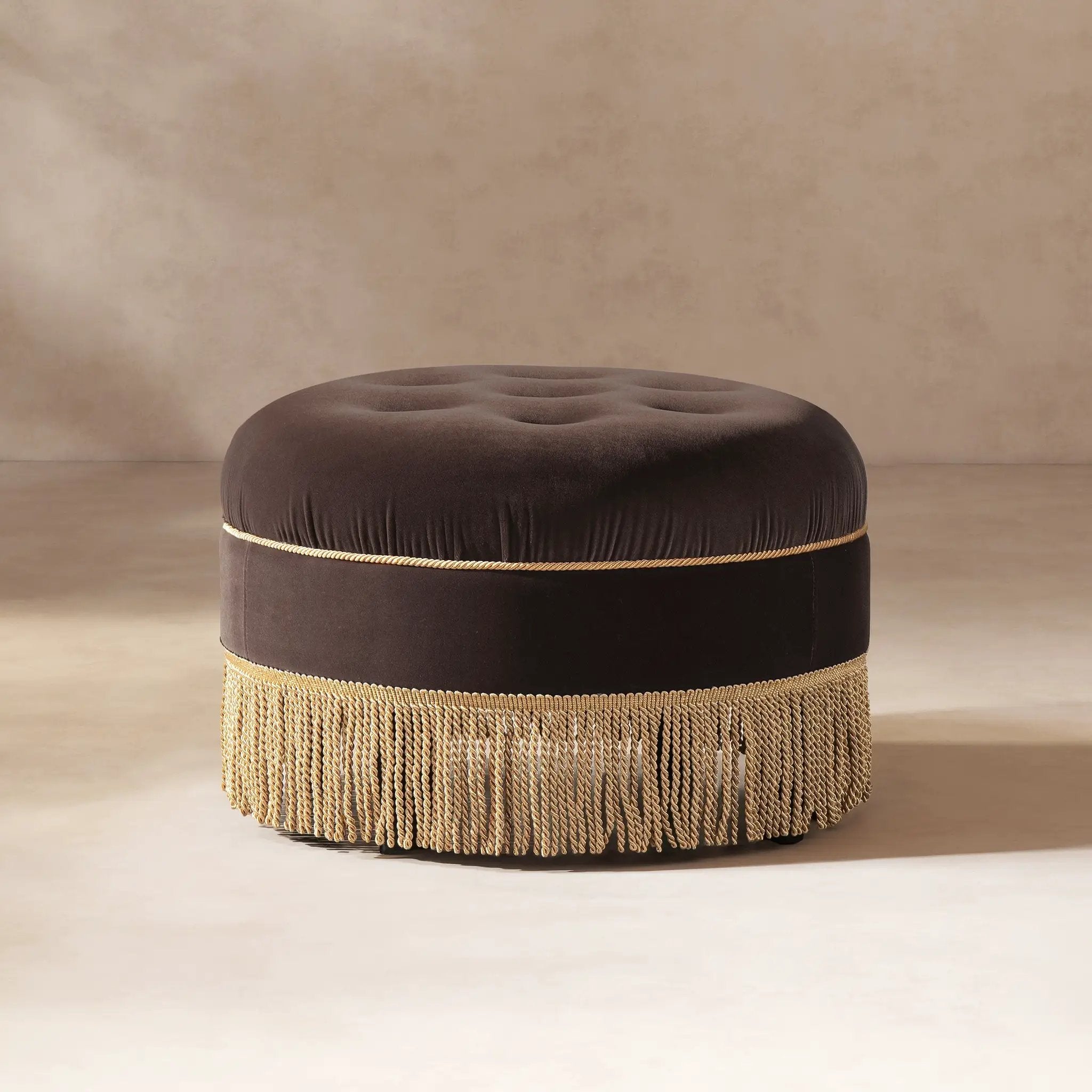 Yolanda 24" Round Upholstered Accent Ottoman - Deep Brown Velvet by HouseOfZazla