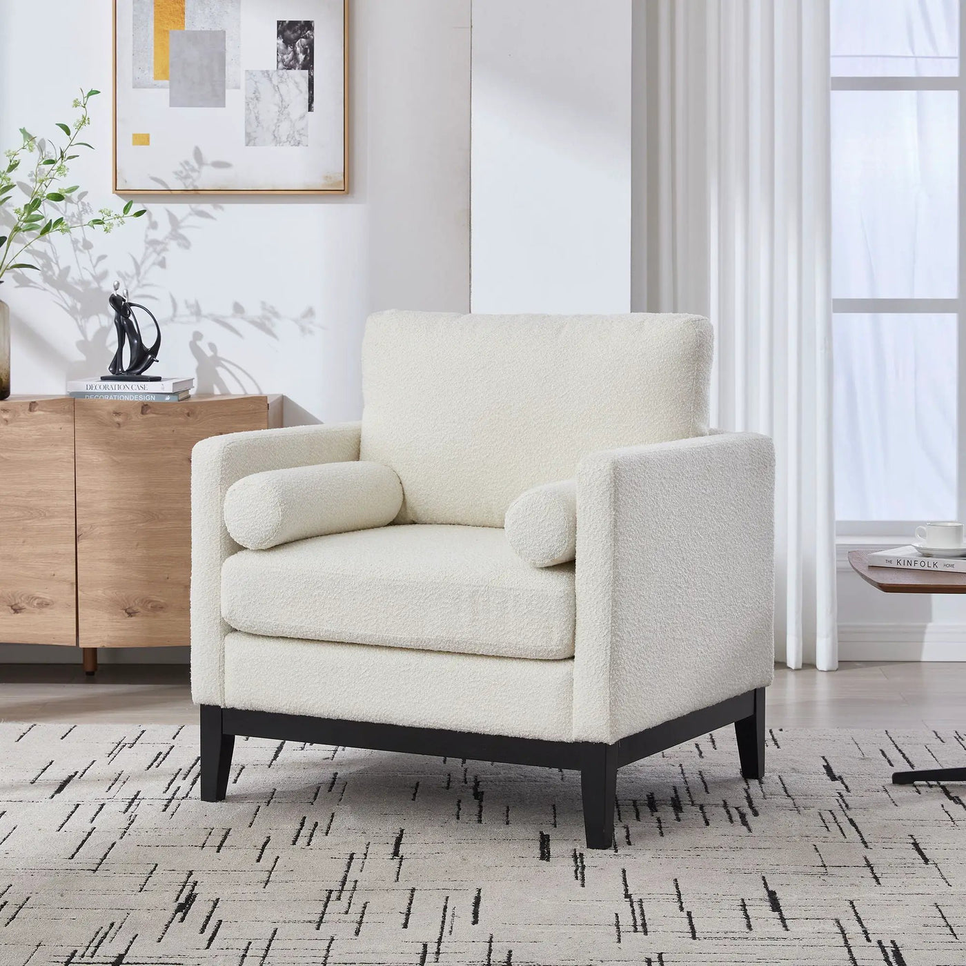 Wide Modern Farmhouse Performance Accent Chair With Legs, Wood Base by Unique Piece Furniture