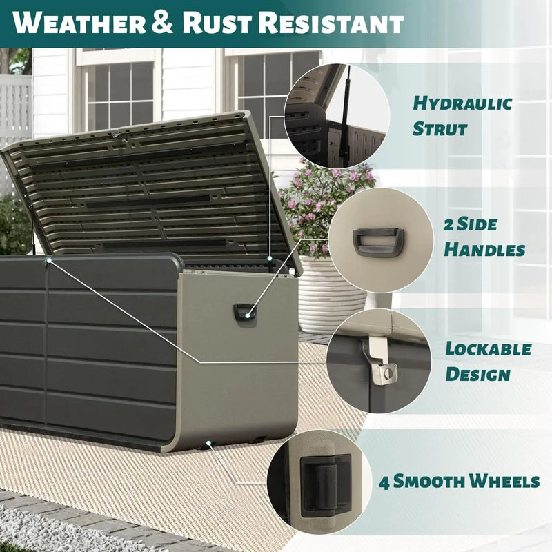 200 Gallon Plastic Deck Box with Lock and Waterproof Lid by HouseOfZazla