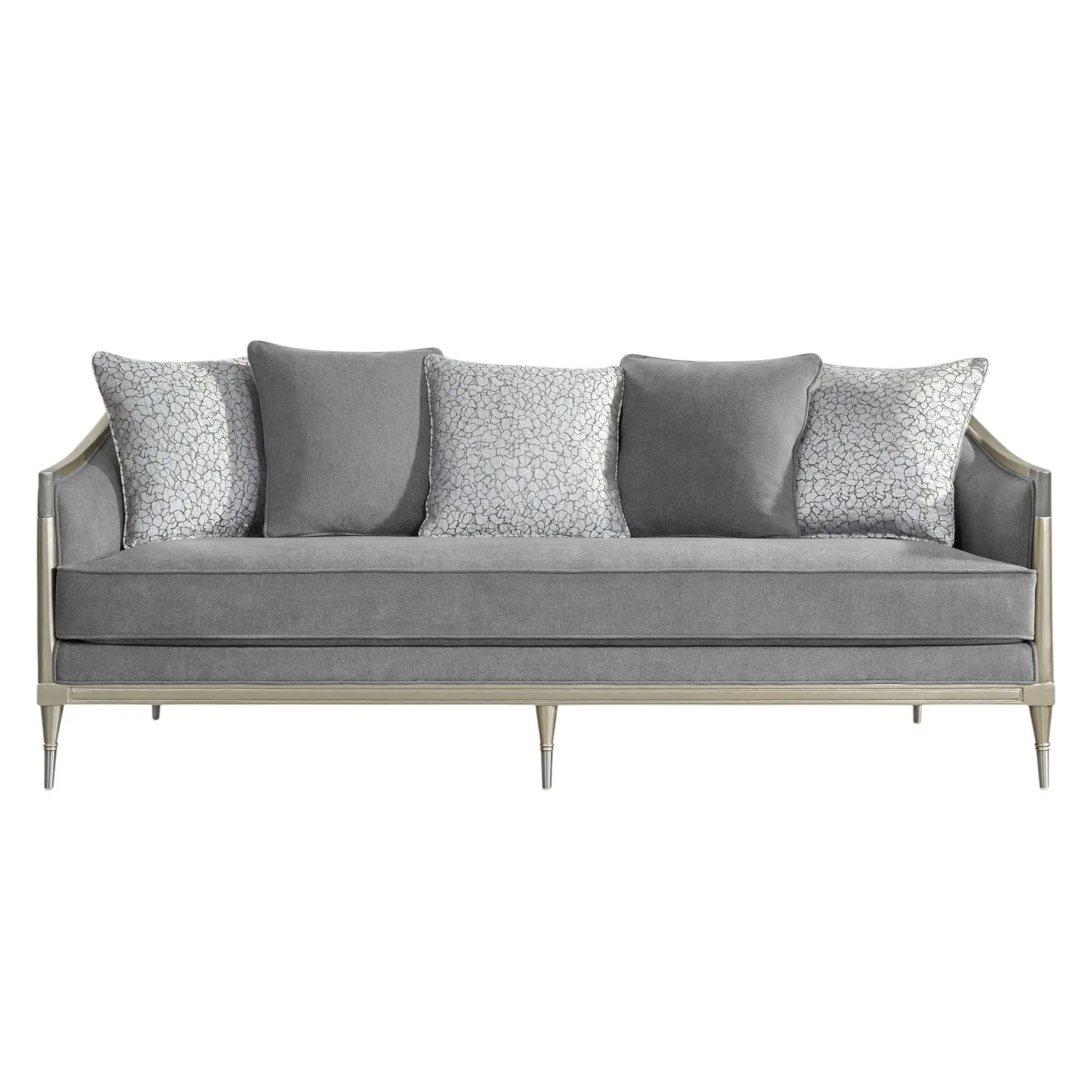 Fernando - Sofa With 5 Pillows - Champagne / Gray by HouseOfZazla
