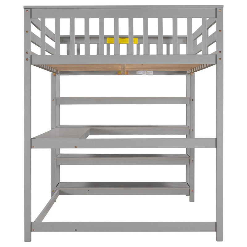 Loft Bed With Storage Shelves And Under Bed Desk