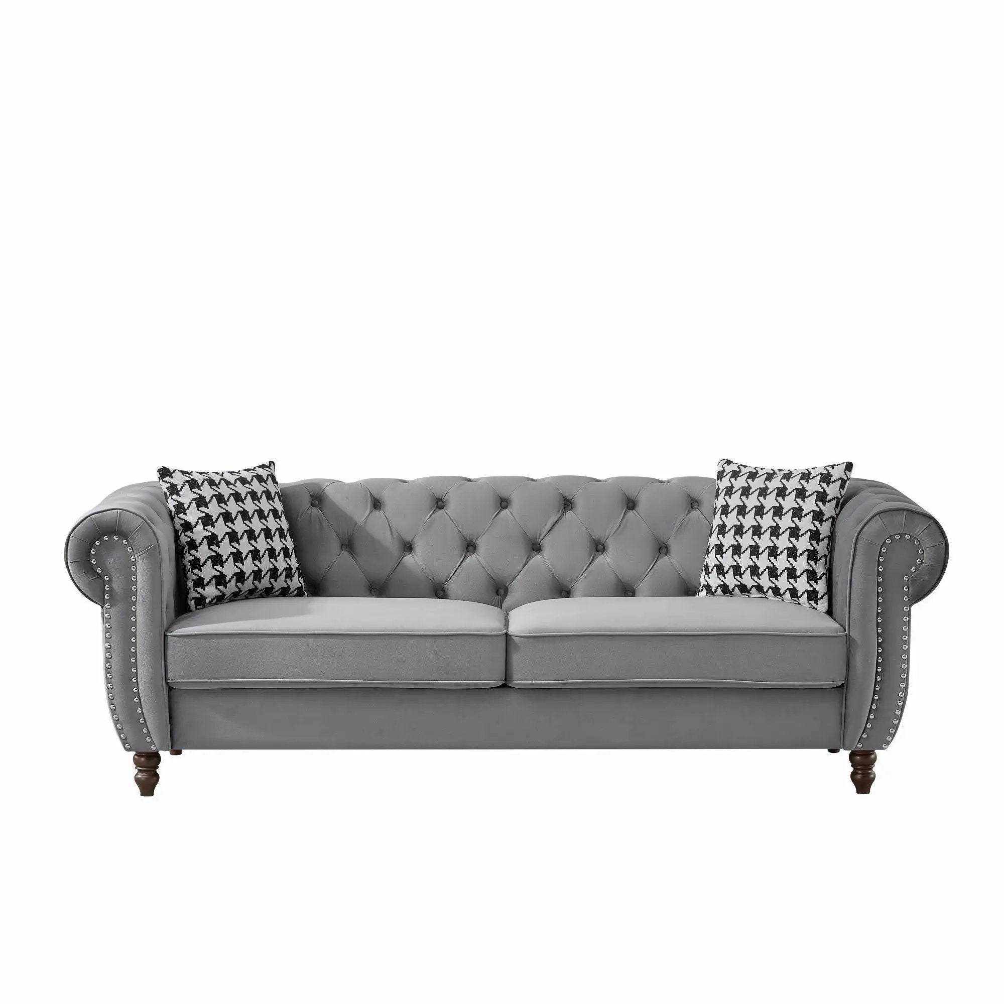 Chesterfield Upholstery Fabric Sofa With Roll Armrest & Nailhead by Unique Piece Furniture