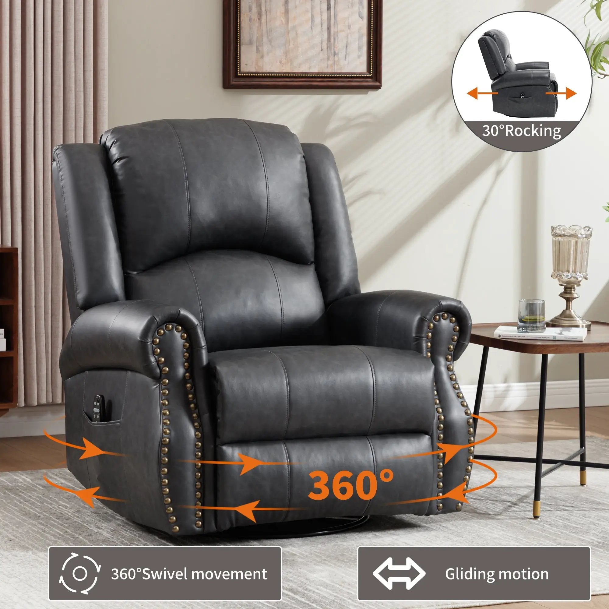 Heat Massage Manual Recliner Chair with Rocker and Swivel by HouseOfZazla