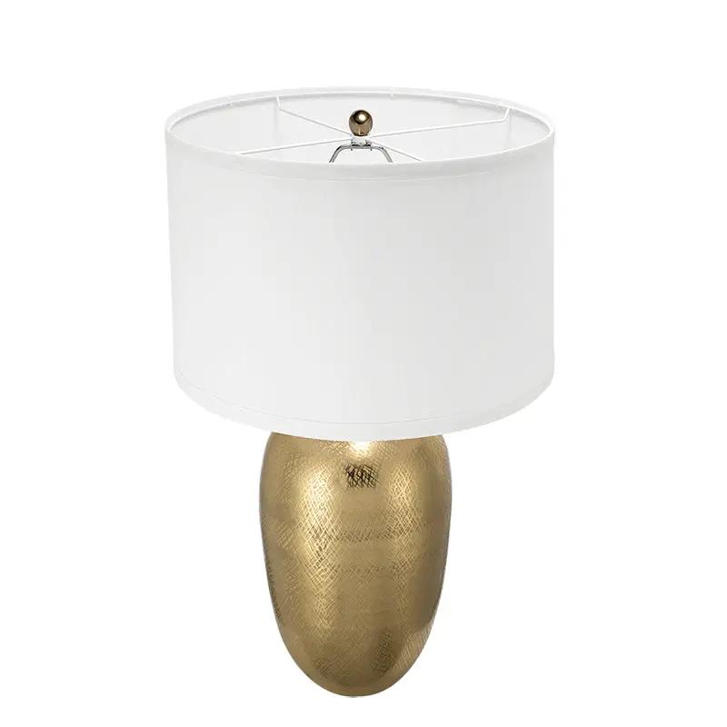 D15x25.7' Round Aluminum Sheet Gold Table Lamp with White Fabric Shade by HouseOfZazla
