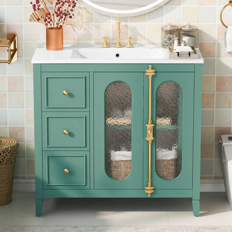 Bathroom Vanity with 3 Drawers and 2 Soft-Close Doors Cabinet - Lake Green by HouseOfZazla