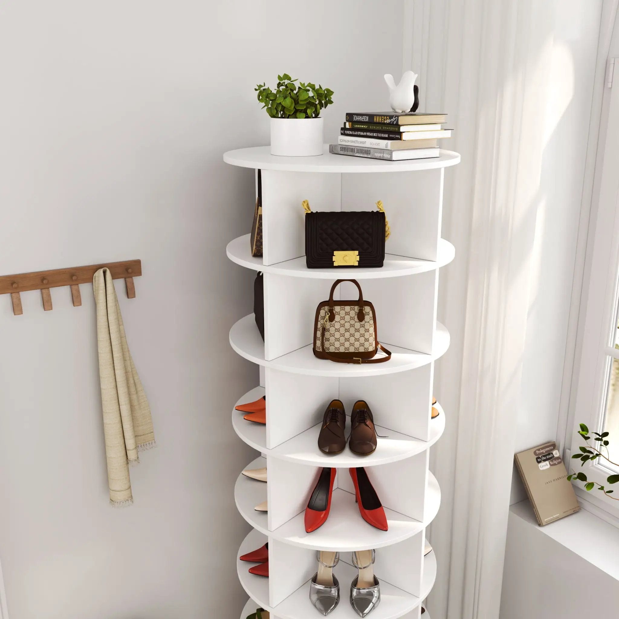 New 360 Rotating Shoe Cabinet 7 Layers Holds Up To 28 Paris Of Shoes by HouseOfZazla