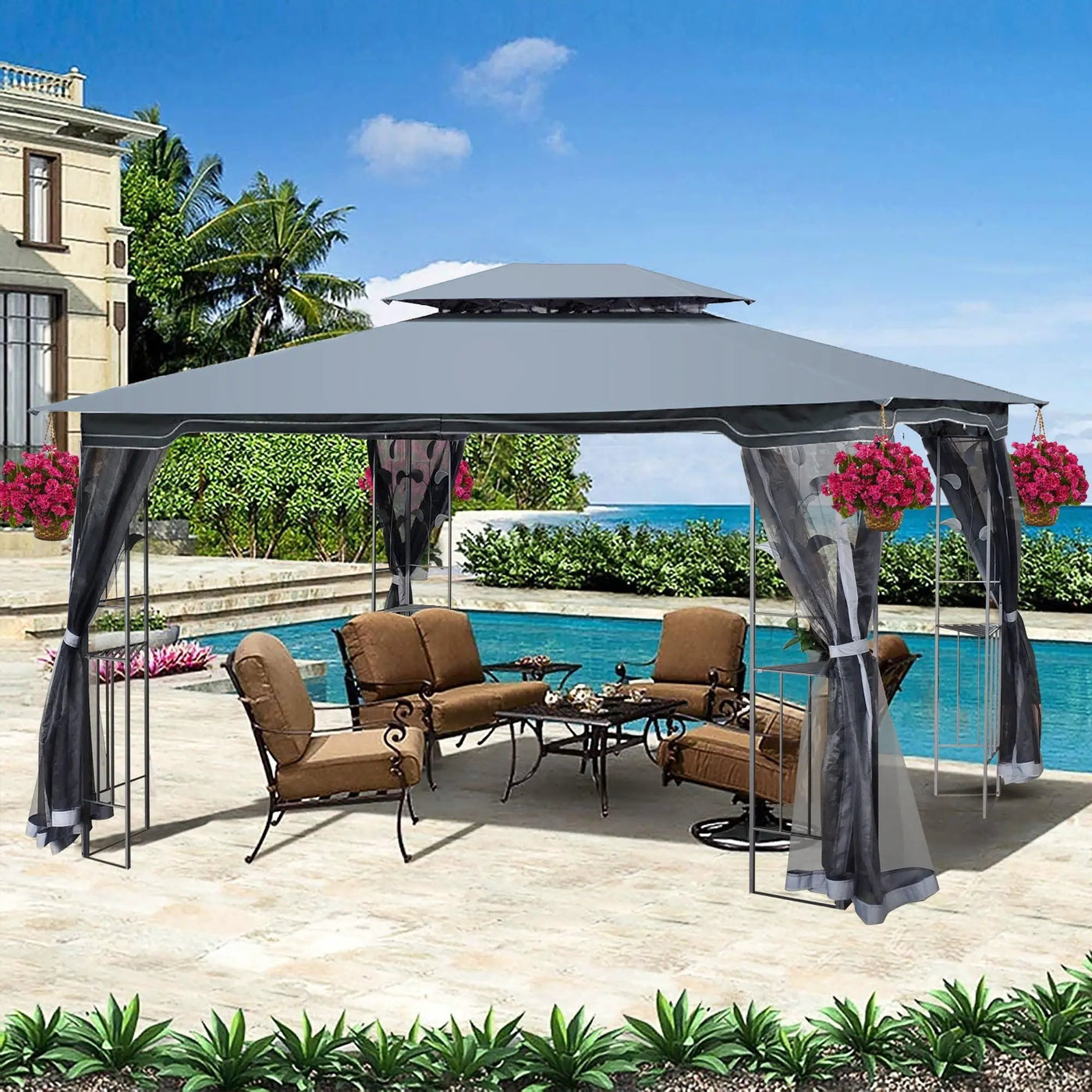 Patio Gazebo Tent With Ventilated Double Roof And Mosquito Net For Backyard Or Garden by HouseOfZazla