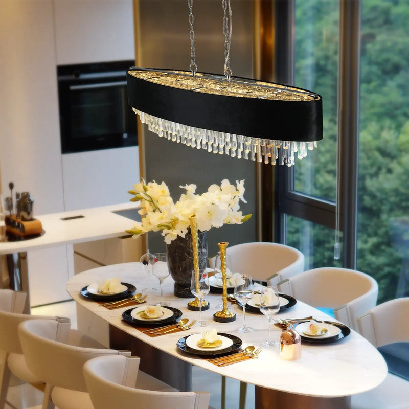 39' Modern Crystal Chandelier with Black Imitation Velvet Shade by HouseOfZazla