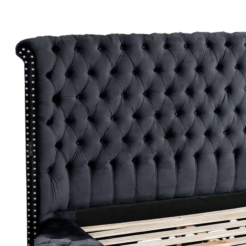 Hazel - Queen Size Tufted Storage Bed & Bluetooth Speakers, USB Port - Black by HouseOfZazla