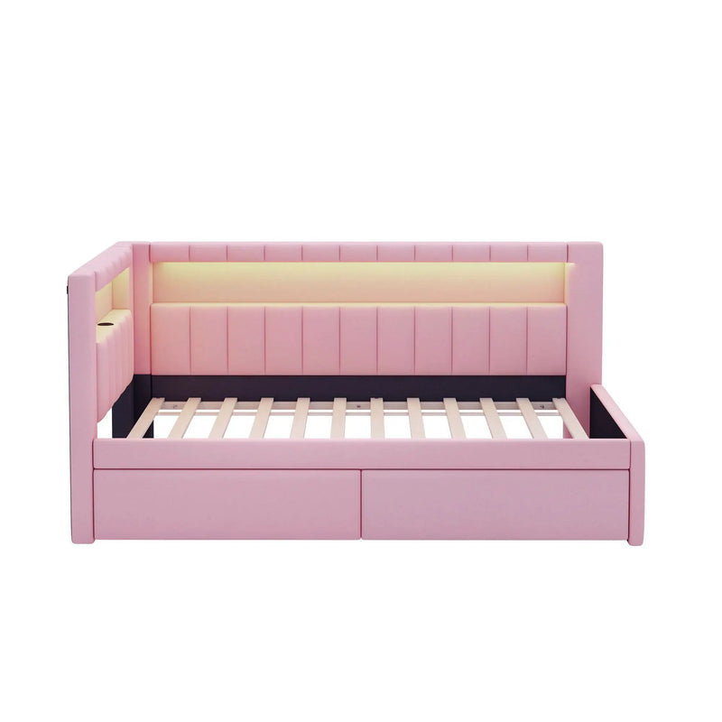 Upholstered Platform Bed With USB Ports And LED Belt
