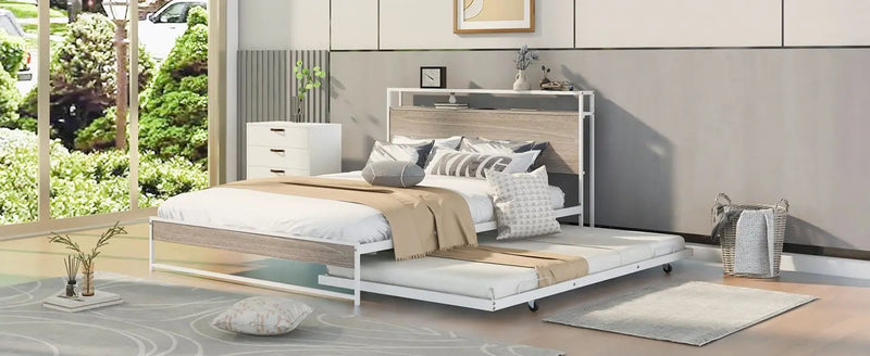 Platform Bed Frame With Trundle, USB Ports And Slat Support, No Box Spring Needed by HouseOfZazla