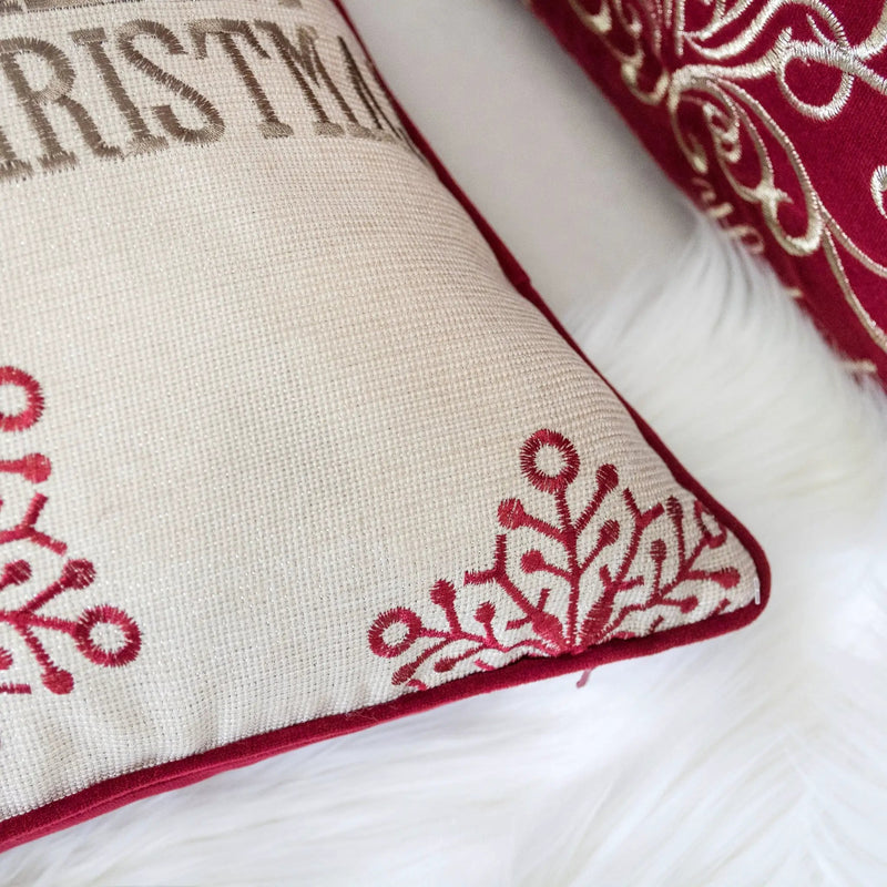Merry Christmas Embroidered Poly Linen Throw Pillow 20x20 by HouseOfZazla
