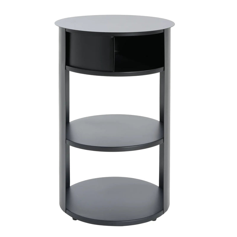 Indoor 3-Tier Metal Round Side Table with Sliding Door Cabinet by HouseOfZazla