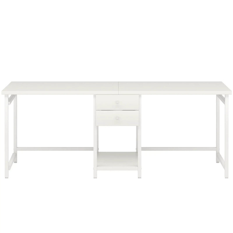 2 Person Computer Desk With Drawers And Shelves, Extra Long Double Workstation by HouseOfZazla