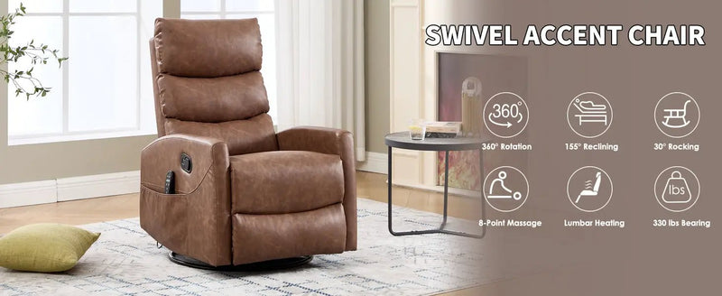 Heat Massage Manual Recliner Chair with Rocker and Swivel by HouseOfZazla