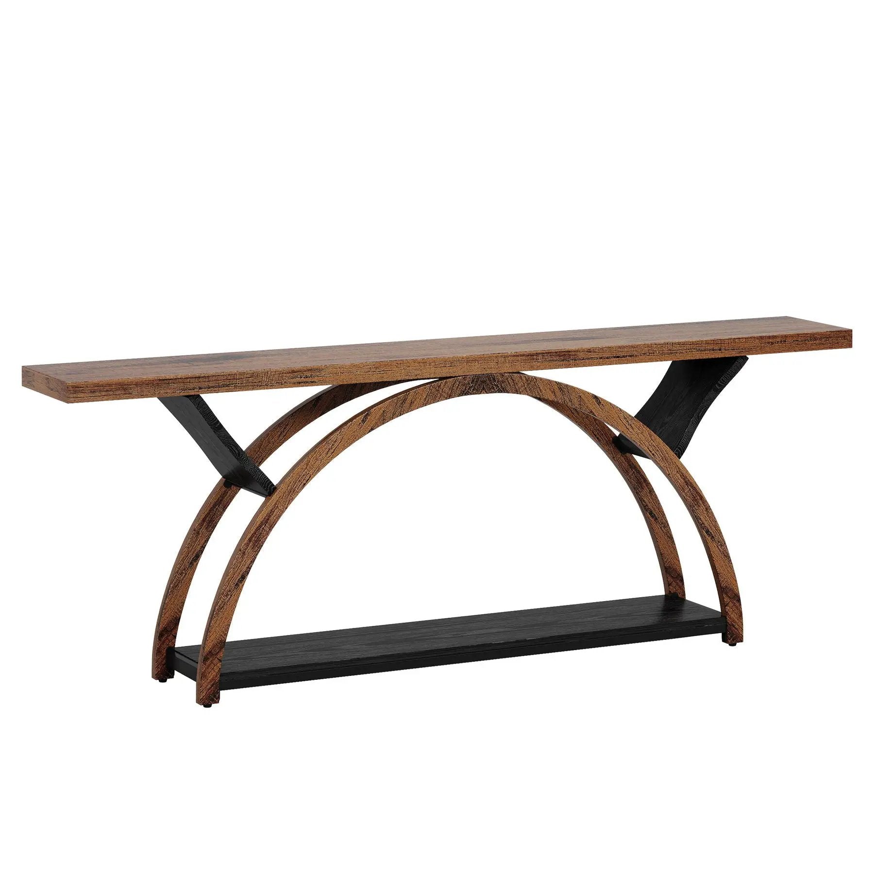 Console Table With 2 Tier Storage And Half Moon Frame For Hallway - Brown / Black by HouseOfZazla