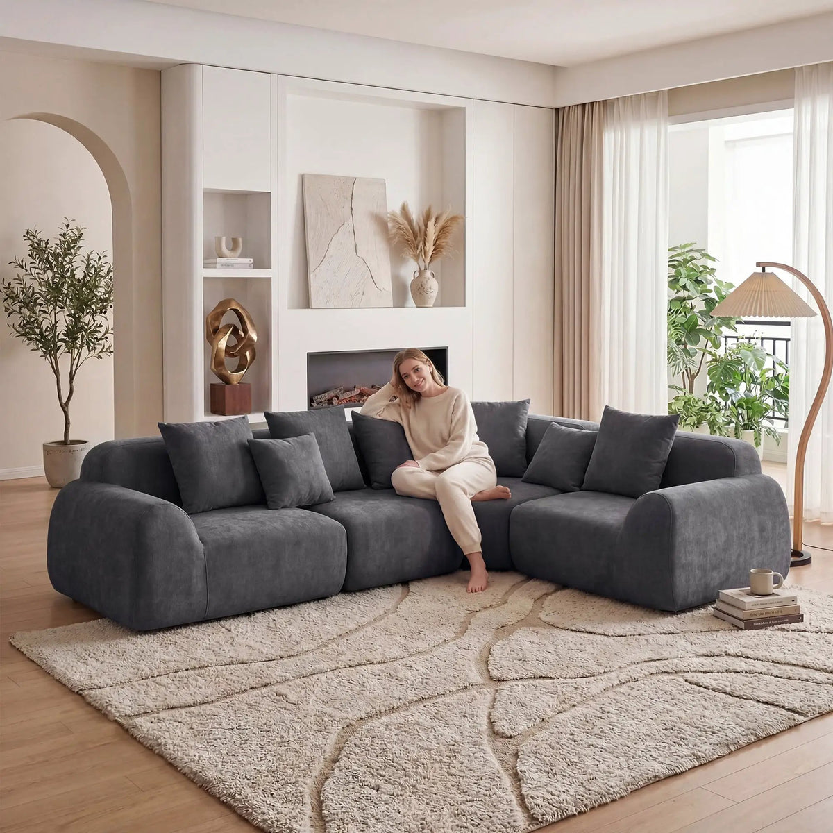 Oversized Cloud Velvet Curved Sectional Couch - 118' by HouseOfZazla