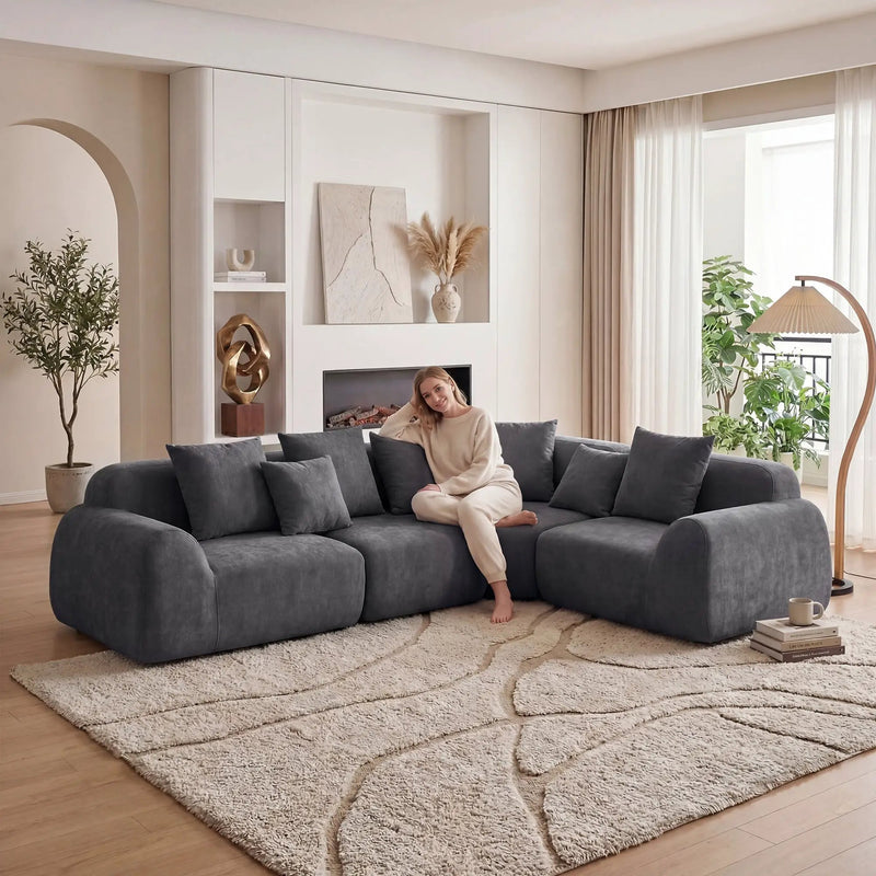 Oversized Cloud Velvet Curved Sectional Couch - 118' by HouseOfZazla