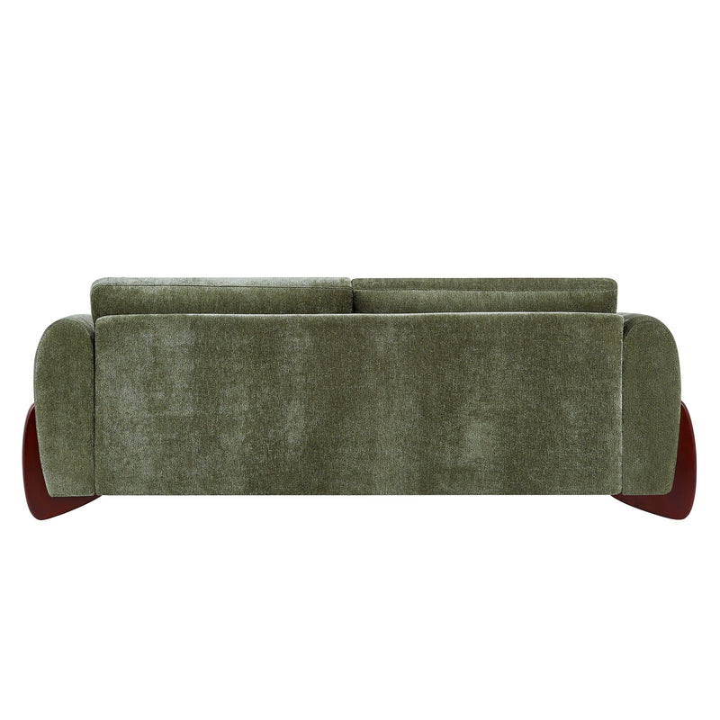 89"L Chenille Sofa with Wooden Legs – Olive by HouseOfZazla