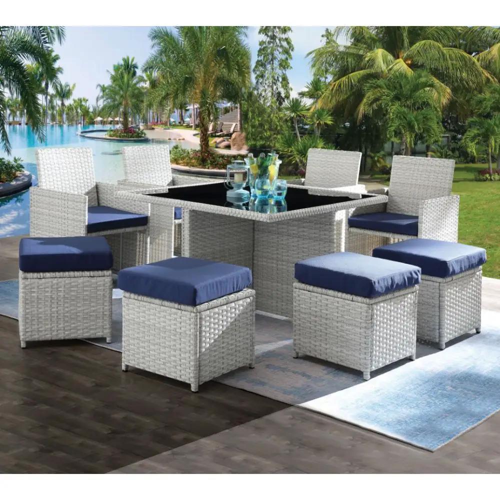 Paitalyi - 9 Piece Bistro Set - Blue Fabric & Wicker by Unique Piece Furniture