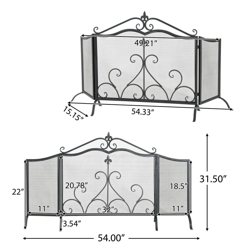 Onyx 3-Panel Iron Fireplace Screen 54" x 31.5" by HouseOfZazla