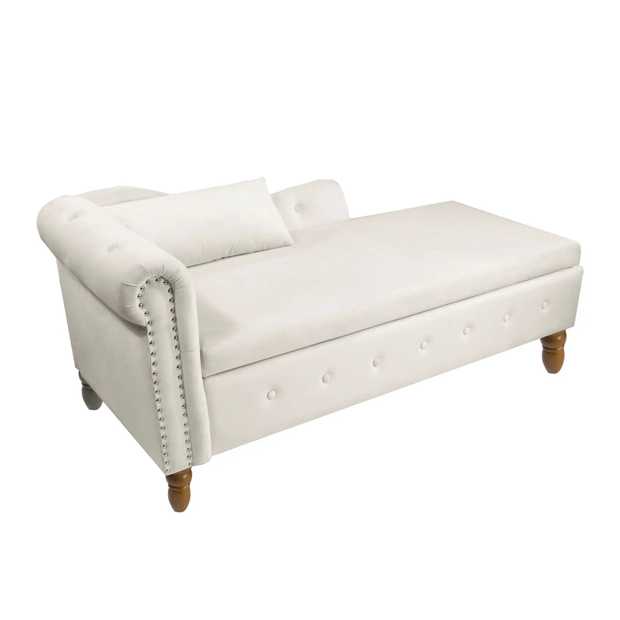 Chaise Lounge Indoor, Lounge Chair For Bedroom With Storage & Pillow, Modern Upholstered Rolled Arm Chase Lounge For Sleeping With Nailhead Trim For Living Room Bedroom Office by HouseOfZazla