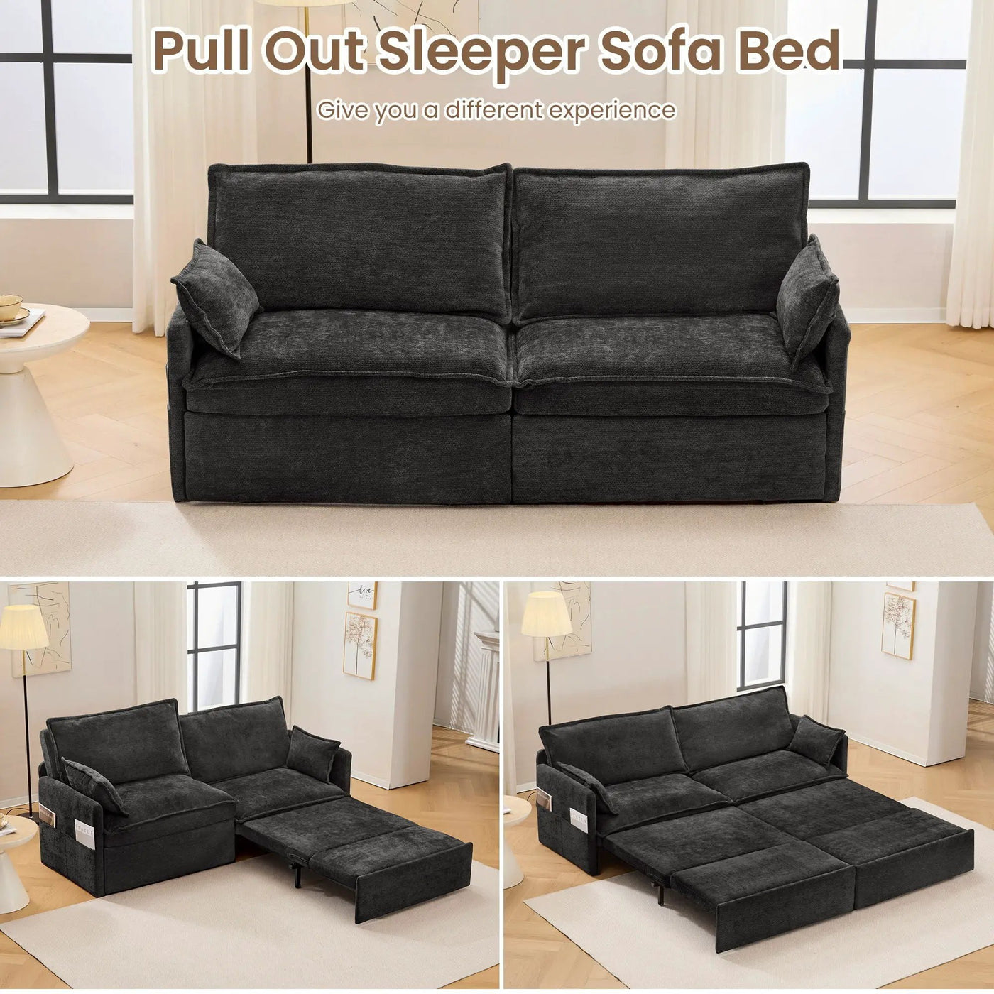 Pull Out Sofa Bed, Convertible Sleeper Sofa Couch, Side Storage, And USB / C - Type Charging Ports Chair by HouseOfZazla