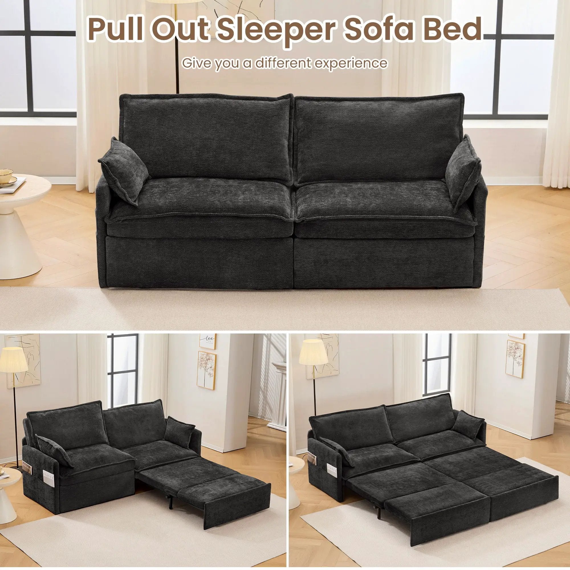Pull Out Sofa Bed, Convertible Sleeper Sofa Couch, Side Storage, And USB / C - Type Charging Ports Chair by HouseOfZazla