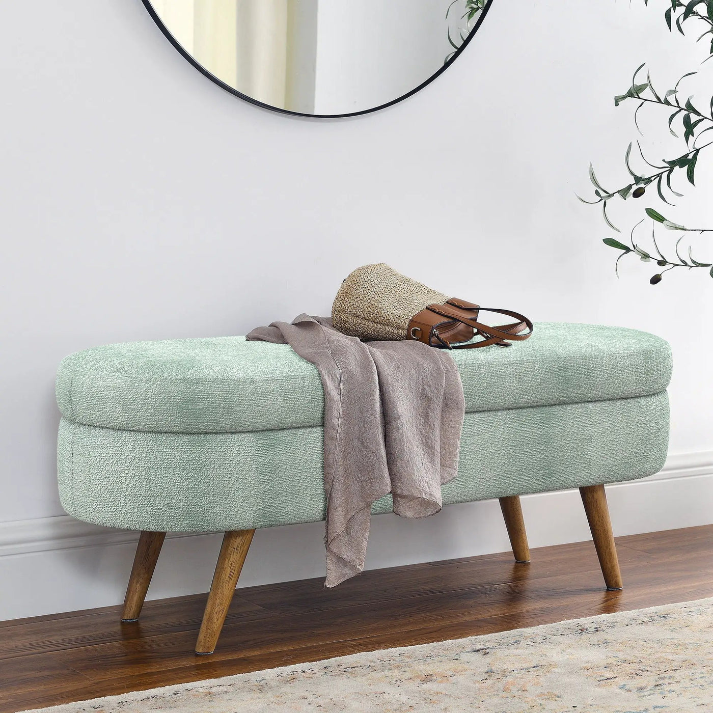 Modern Ottoman Oval Storage Bench With Rubber Wood Legs by HouseOfZazla