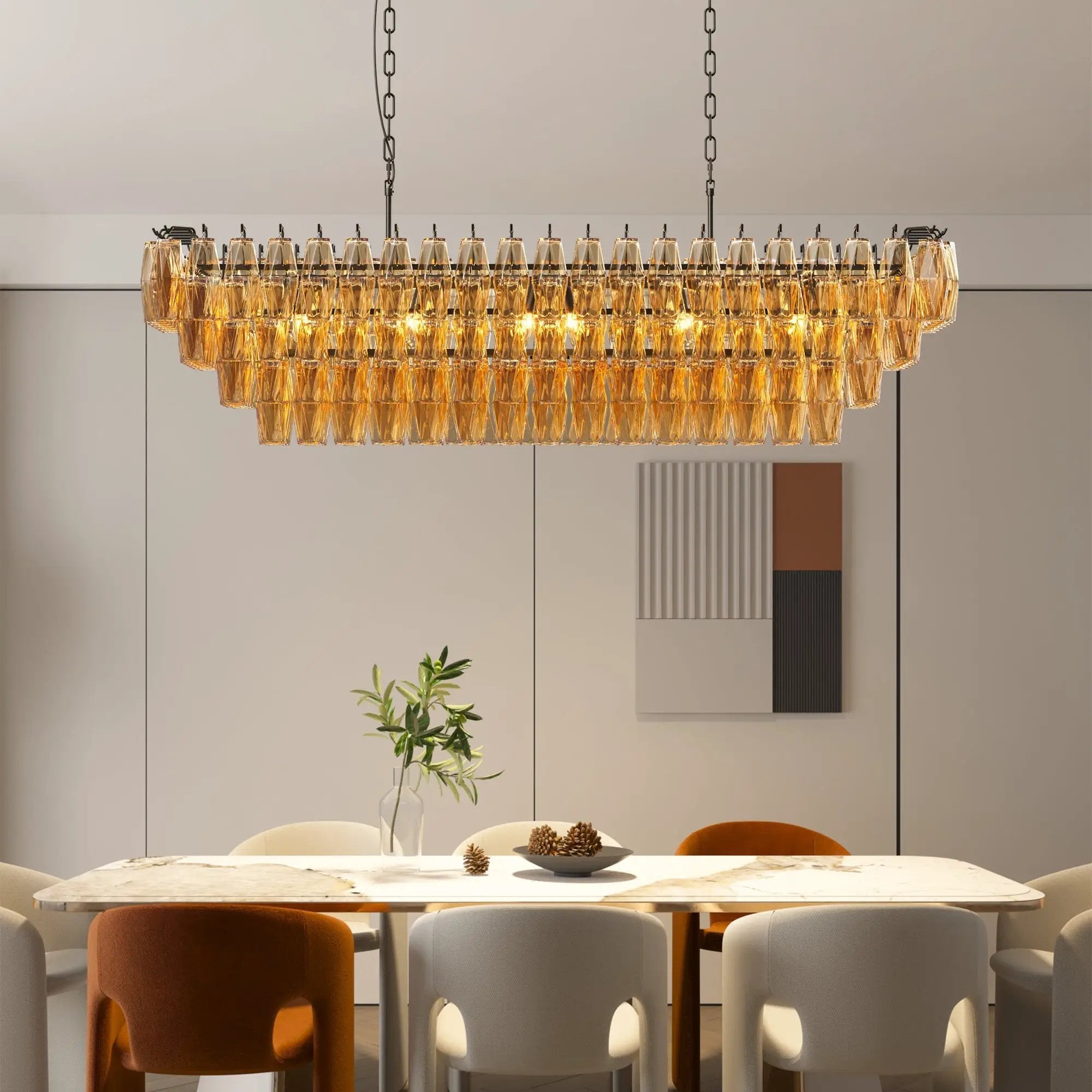54-Inch Black Rectangular 12-Light Smoke Glass Chandelier by HouseOfZazla