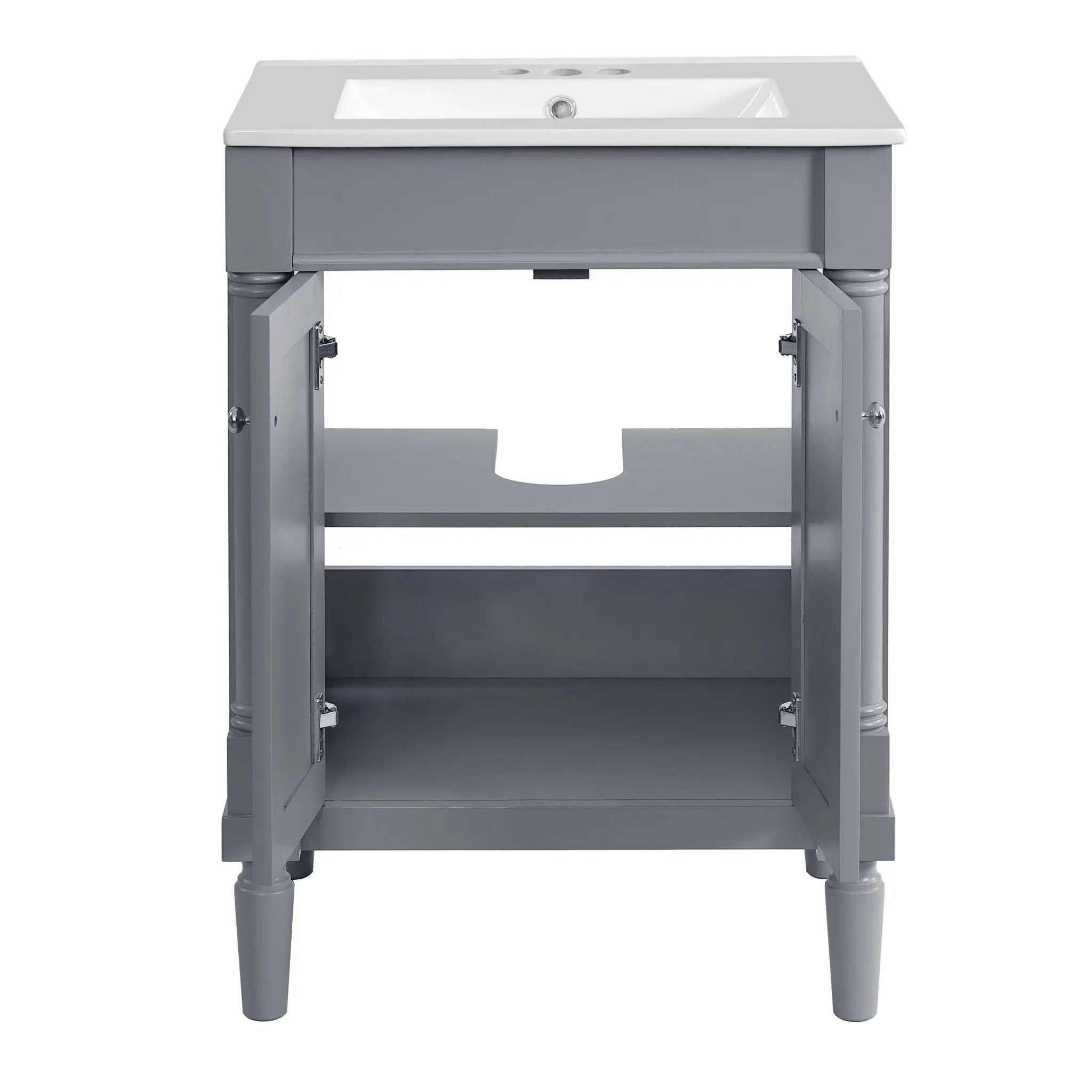 Bathroom Vanity With Top Sink, 2 Tier Storage Cabinet