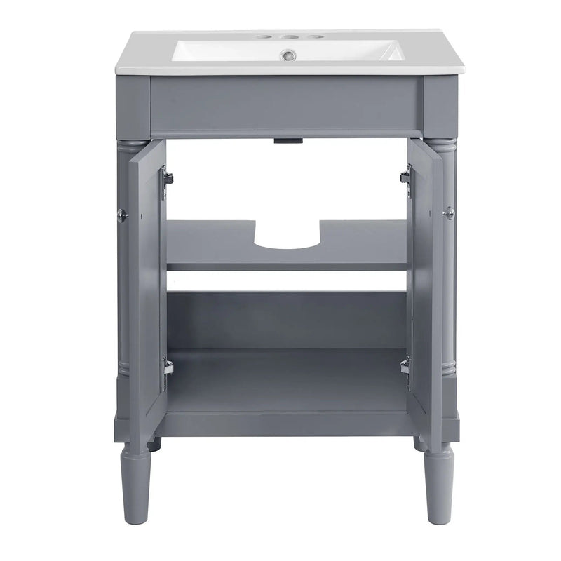 Bathroom Vanity With Top Sink, 2 Tier Storage Cabinet