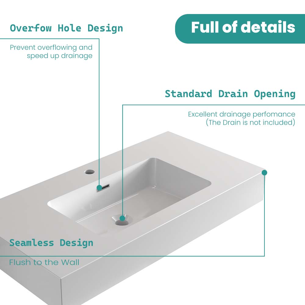 BB02-36-101 Integrated Solid Surface Basin Without Drain and Faucet, Glossy by HouseOfZazla