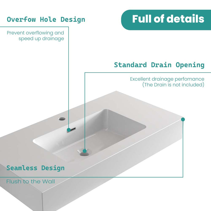 BB02-36-101 Integrated Solid Surface Basin Without Drain and Faucet, Glossy by HouseOfZazla