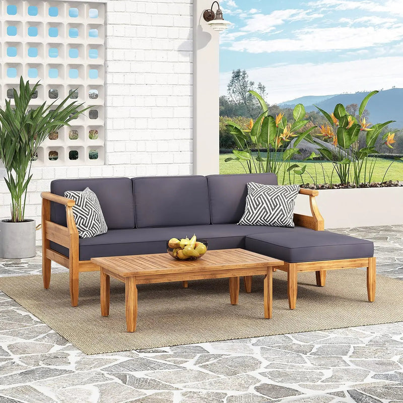 Bianca - Outdoor 3 Seater Sofa Chat Set With Ottoman - Teak by HouseOfZazla
