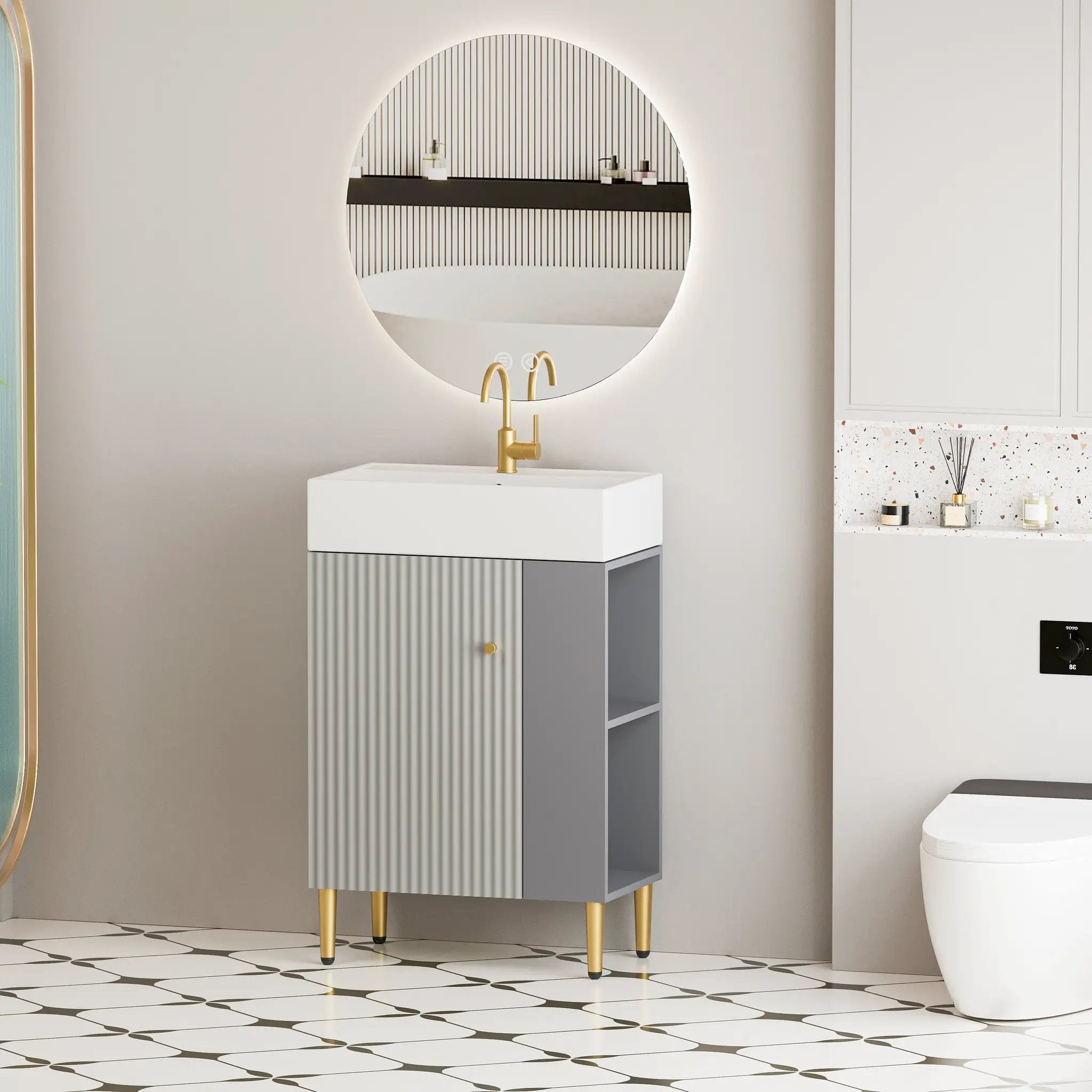 21.6" Open-Shelving Vanity with Ceramic Sink by HouseOfZazla