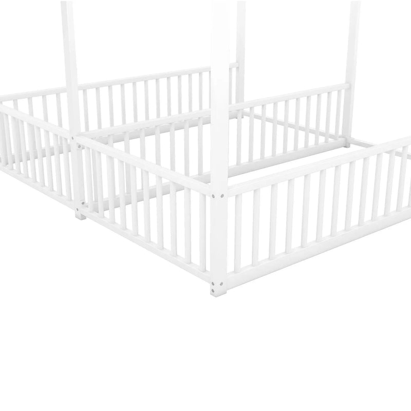 Metal Twin Size House Platform Beds 2 Shared Beds - Antique White by HouseOfZazla