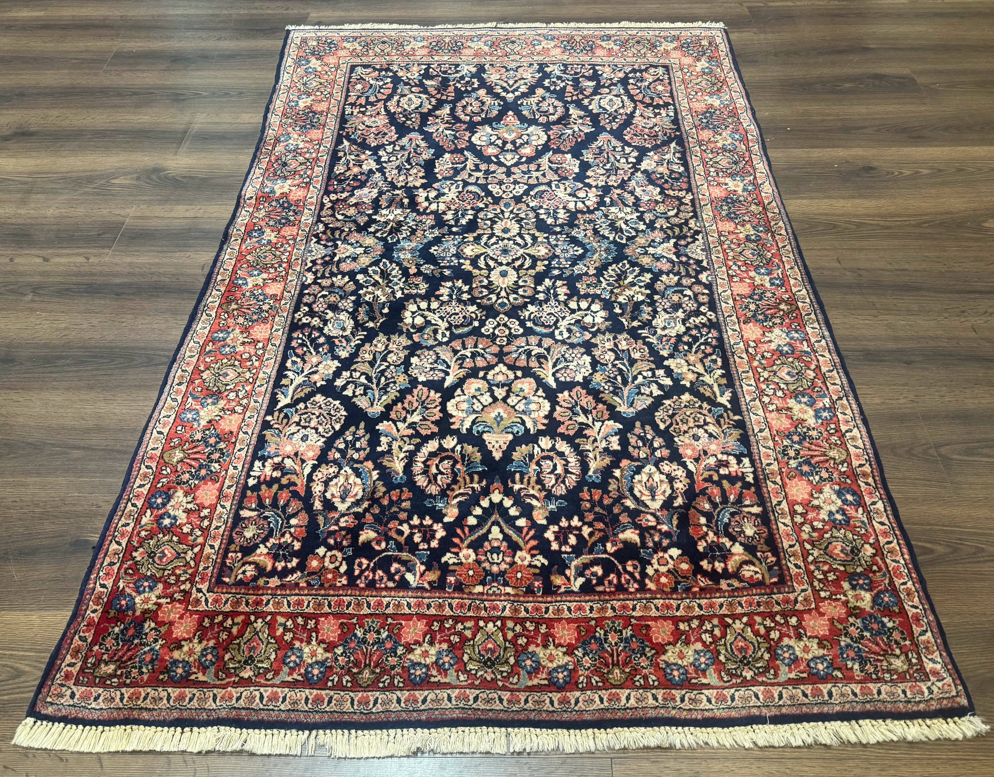 Navy Blue Persian Rug 4x6, Sarouk Mohajeran Carpet, Antique Persian Rug, Floral by Jewel Rugs