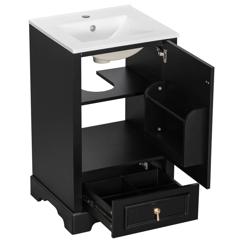 Bathroom Vanity With Sink, Soft Close Door, Adjustable U-Shaped Shelf